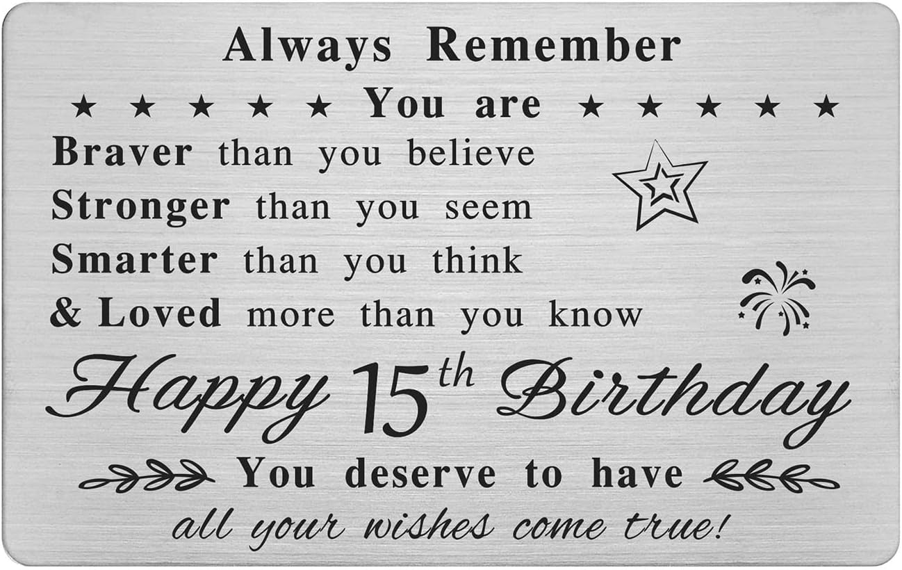Happy 15Th Birthday Card - You Are Loved More than You Know - 15 Year Old Birthday Gifts for Boy Girl, Personalised Engraved Wallet Card image number 1