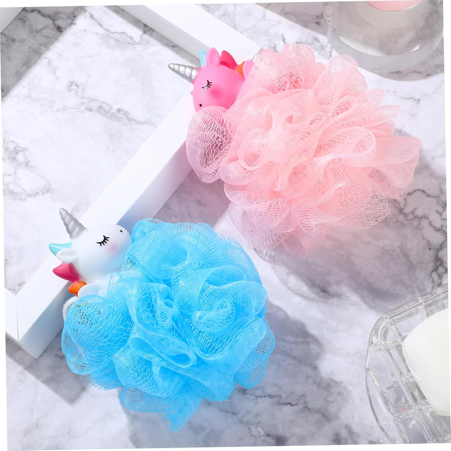 Lurrose 2Pcs Unicorn Shower Loofah Exfoliating Mesh Shower Ball Pouf Kids Bath Sponge Body Cleaner Deep Cleaning Loofah Bath Sponge image number 2