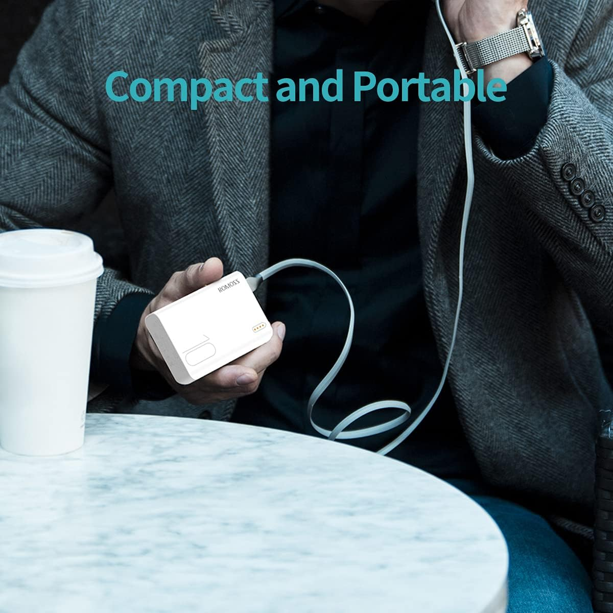 ROMOSS 10000Mah USB C Power Bank, Mini Portable Charger, 2 Outputs and 2 Inputs Battery Pack Compatible for Iphone 17/16/15//14, Ipad, Galaxy S25/S24, Gopro and More(White) image number 1