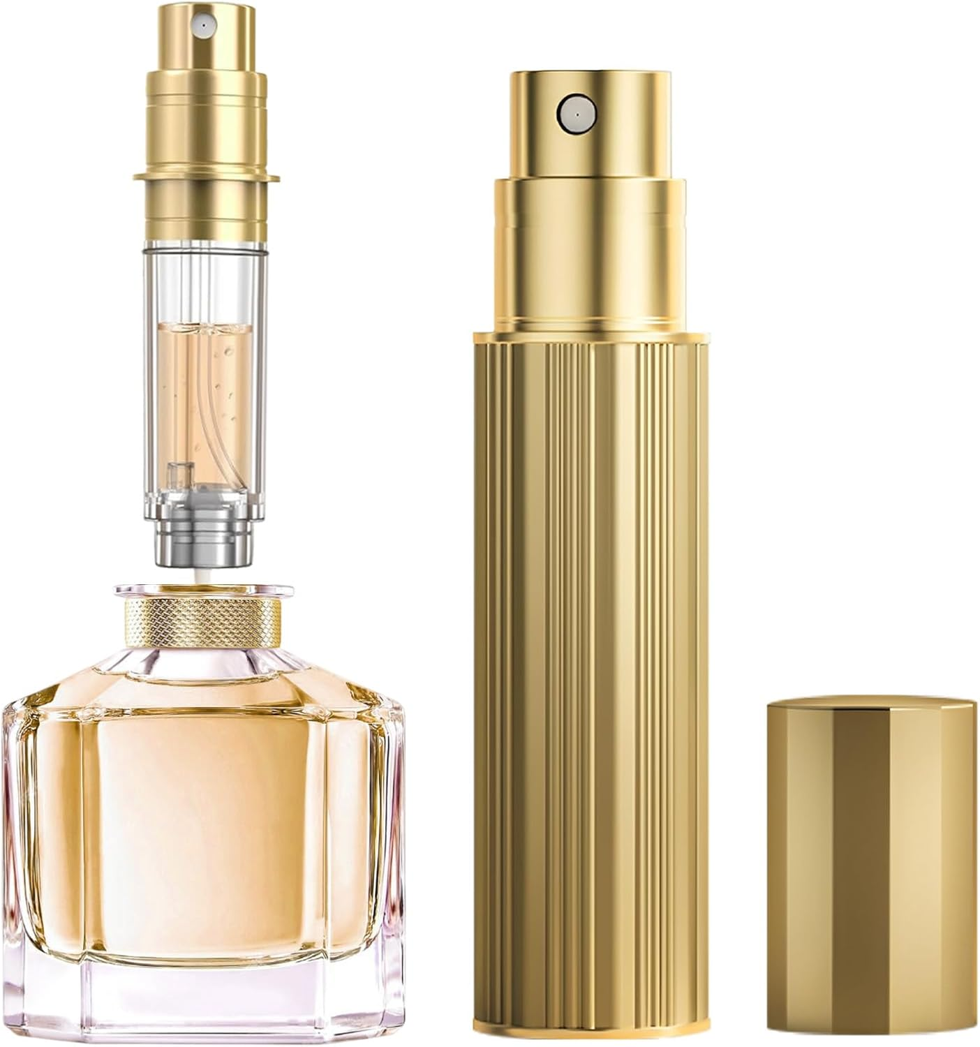 JOOMOKO Perfume Atomiser Refillable, 5 Ml Perfume Bottle, Empty Perfume Atomiser for Travel, Empty Perfume Atomiser Spray Bottle for Travel on the Go (Gold & Gold)