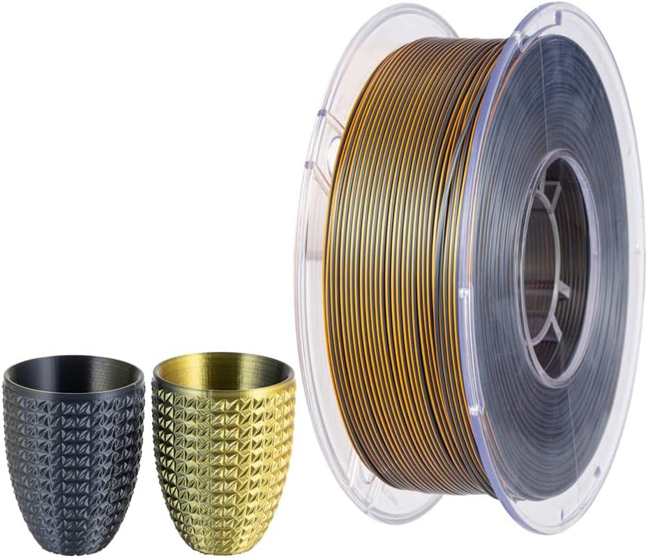 CC3D Silk Dual Colour PLA Filament Black Gold 1.75Mm 1KG 3D Printer Filament Two Colour Coextrusion PLA Shiny Metallic Filament 3D Printing Material Black Gold Dual Bicolor