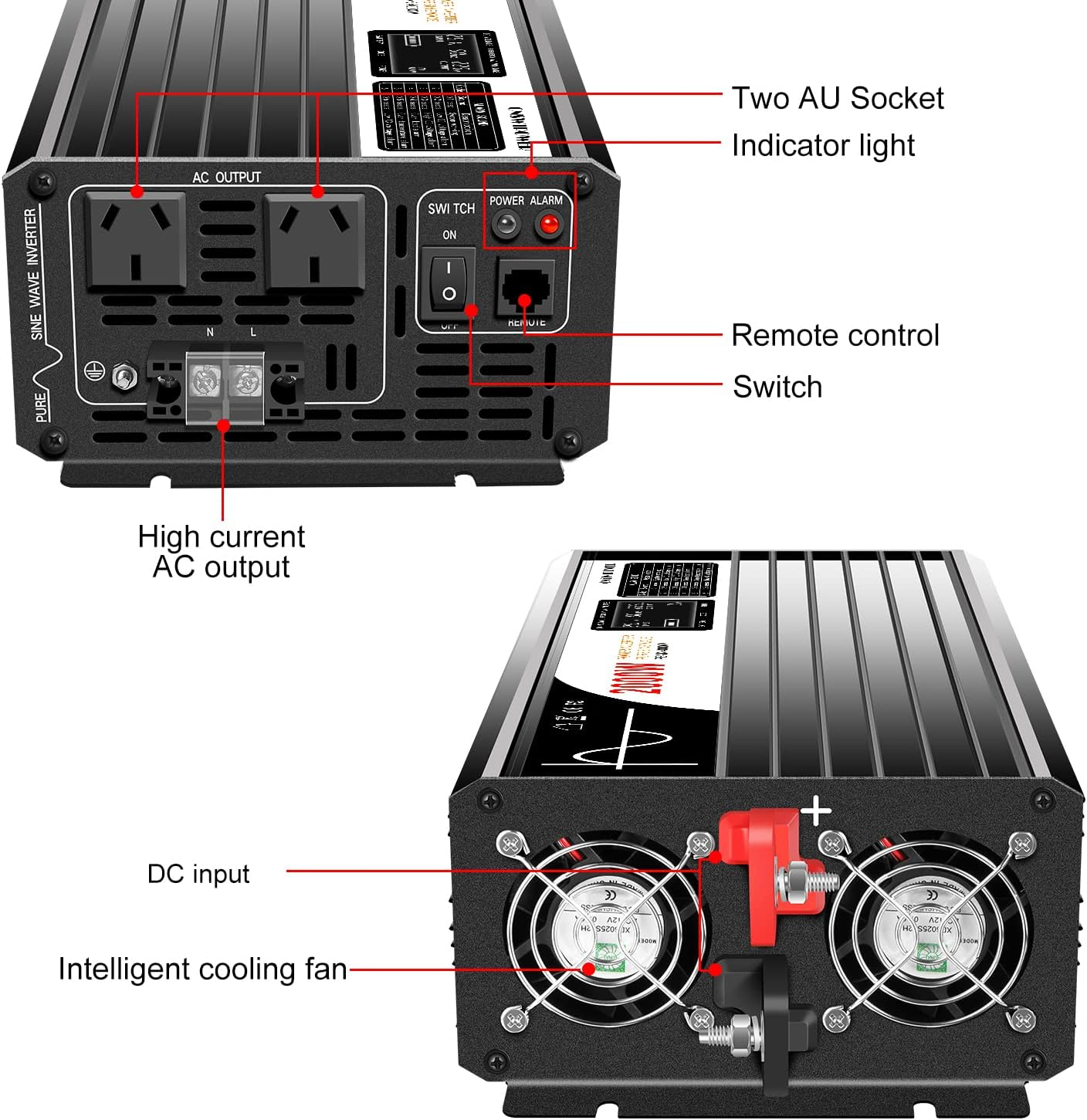 Xijia Pure Sine 2000W DC 24V to AC 240V Solar Power Inverter for Camping Boat (DC24V (Range 20V-30V) 2000W) image number 1