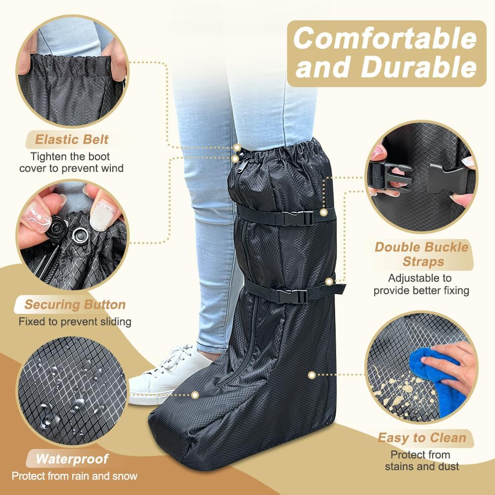 Walking Boot Cover Tall Medical Cast Fracture Boot Foot Cast Cover Orthopedic Brace Air Walker Boot Covers for Women Men Outdoor Rain Winter Snow Boot Protector Foot Support with Sole (Black) image number 5