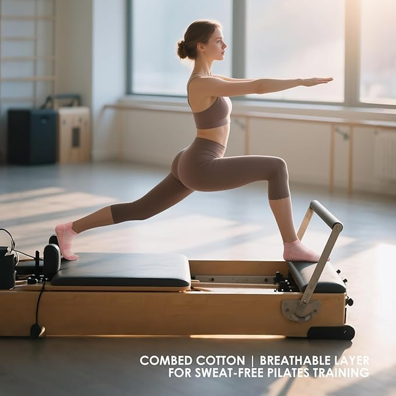 4 Pairs Pilates Socks Grip for Women Non-Slip Grippy Yoga Socks Ankle for Barre, Ballet, Barefoot Training & Workout Hospital Use