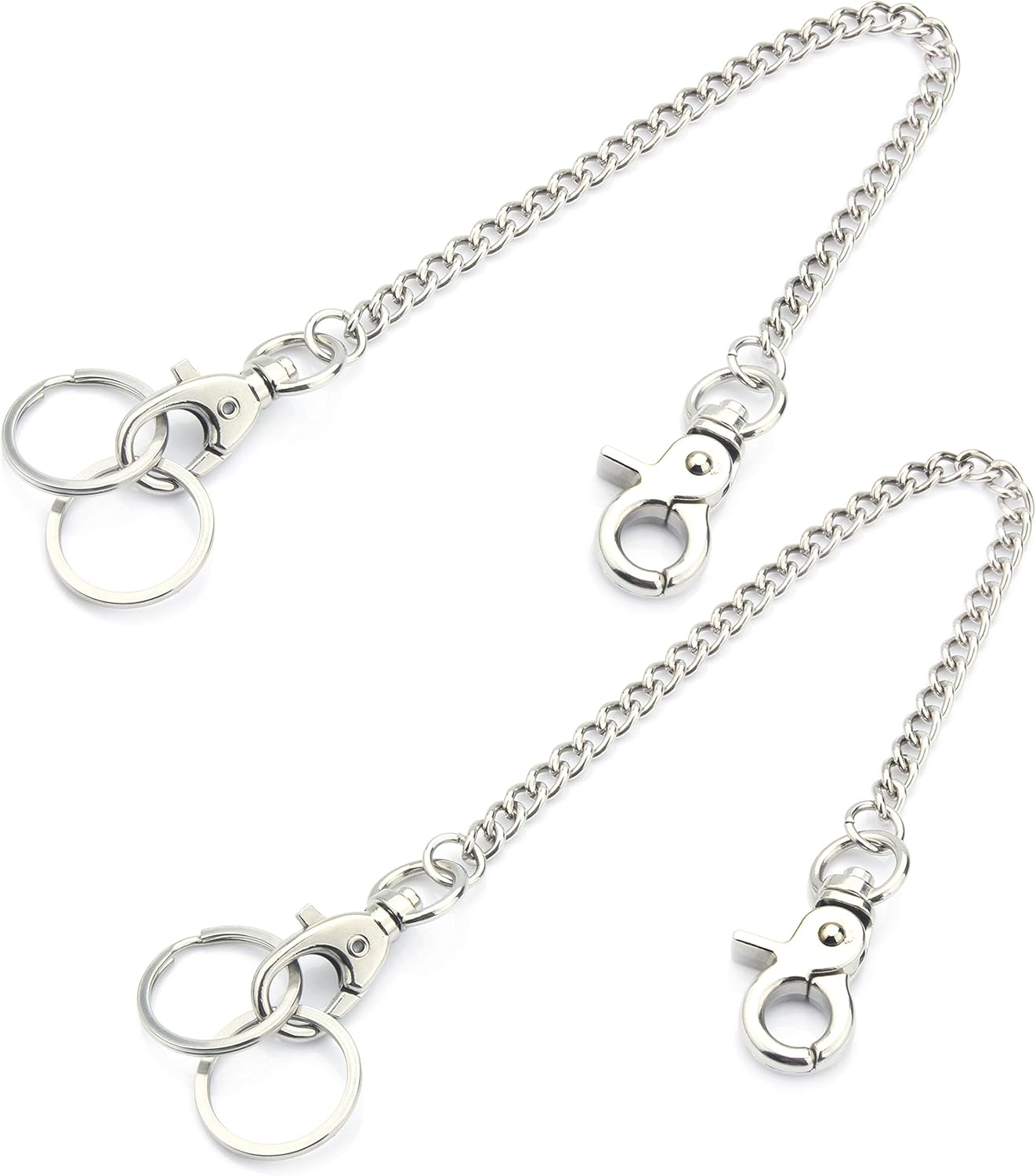 Wisdompro Wallet Chain, 2 Pack 8 Inch Heavy Duty Pocket Keychain with Lobster Clasps and 2 Keyrings for Keys, Wallet, Jeans, Pants, Belt Loop, Purse and Handbag - Silver image number 6