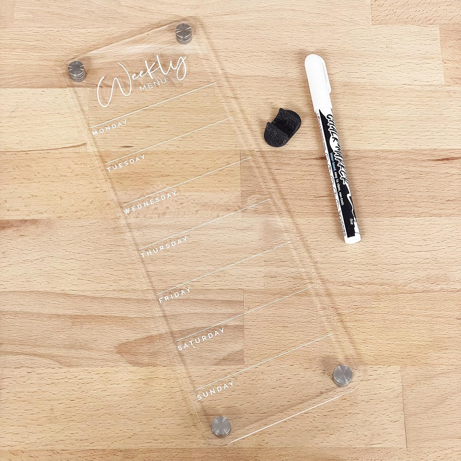 Weekly Menu Fridge Whiteboard Planner &ndash; 30Cm X 10.5Cm Magnetic Acrylic Meal Planner &ndash; Clear Dry Erase List Board for Kitchen &ndash; Includes Chalk Pen & Magnetic Pen Holder image number 1