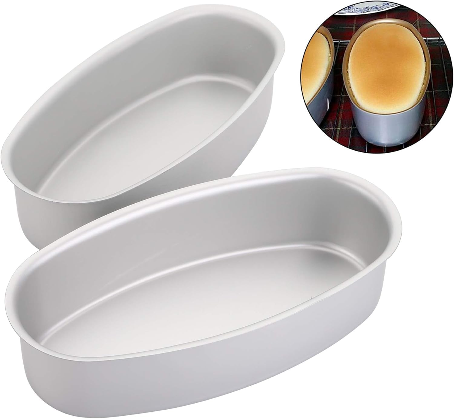 RROAD 2 Packs Oval Cheesecake Pan, 8 Inch Non-Stick Cake Pan Aluminum Cake Mold Bread Loaf Pan Mold Meatloaf Breads Mold for Oven Baking,Mold for Oven, Pot Baking in Home, Kitchen & Bakery image number 1