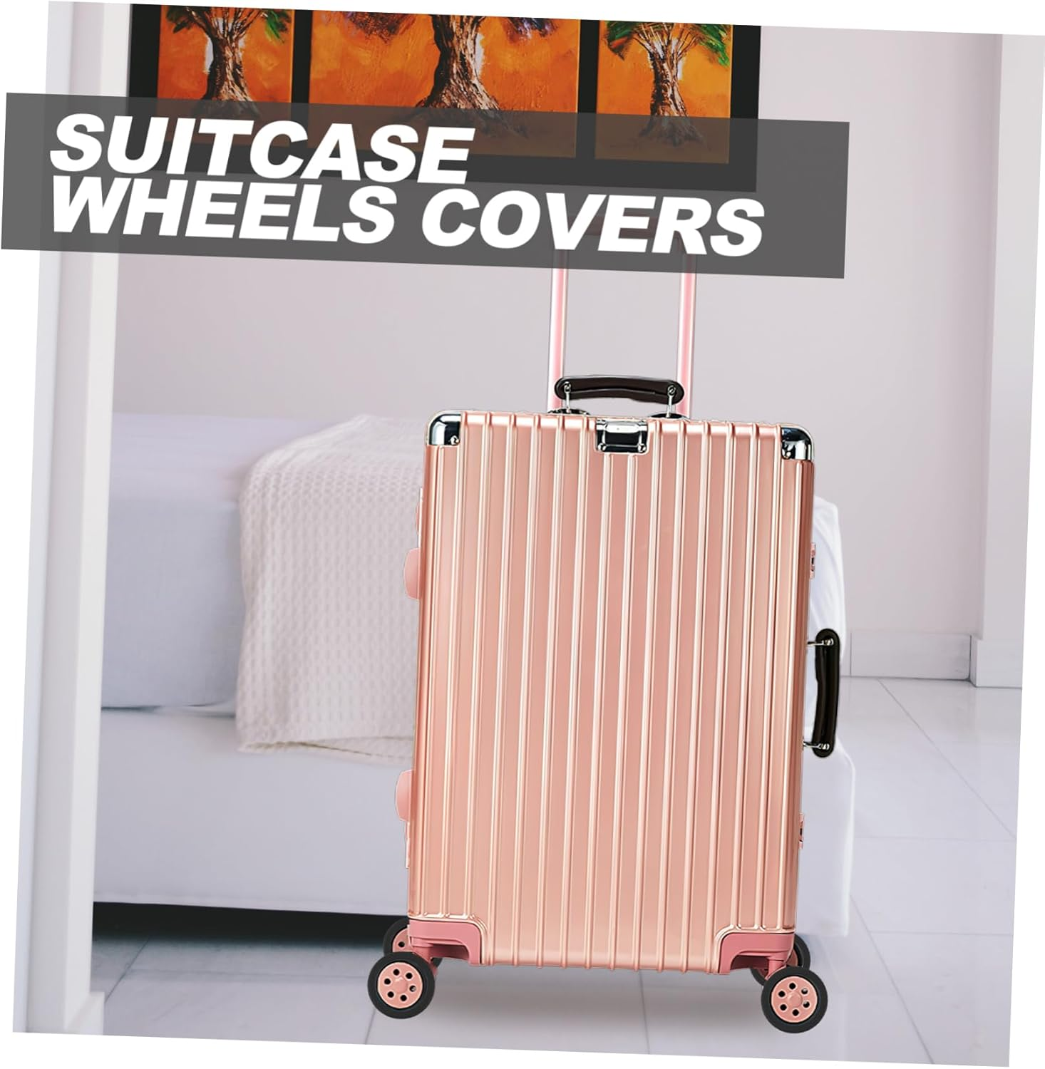 TOPPERFUN 8Pcs Rubber Luggage Wheel Protector Covers Suitcase Caster Noise Reduction Dark Color Set Travel Luggage Wheel Wraps Floor Protectors for Travel Suitcases image number 3