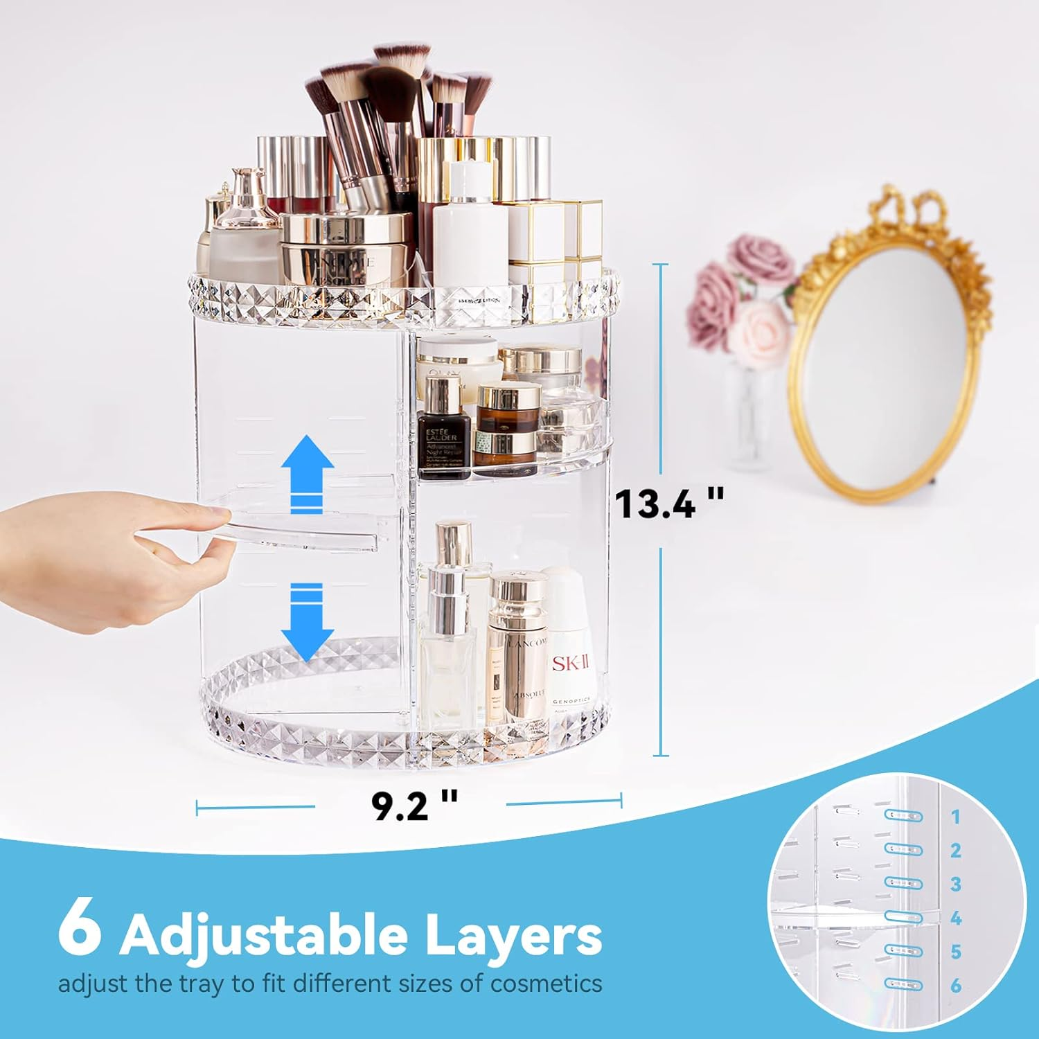 Kingtaily Rotating Makeup Organizer Spinning Makeup Organizer for Vanity, 360 Rotation with 6 Adjustable Layers, Large Capacity Vanity Organizer Skin-Care Organizers Clear Perfume Organizer image number 6