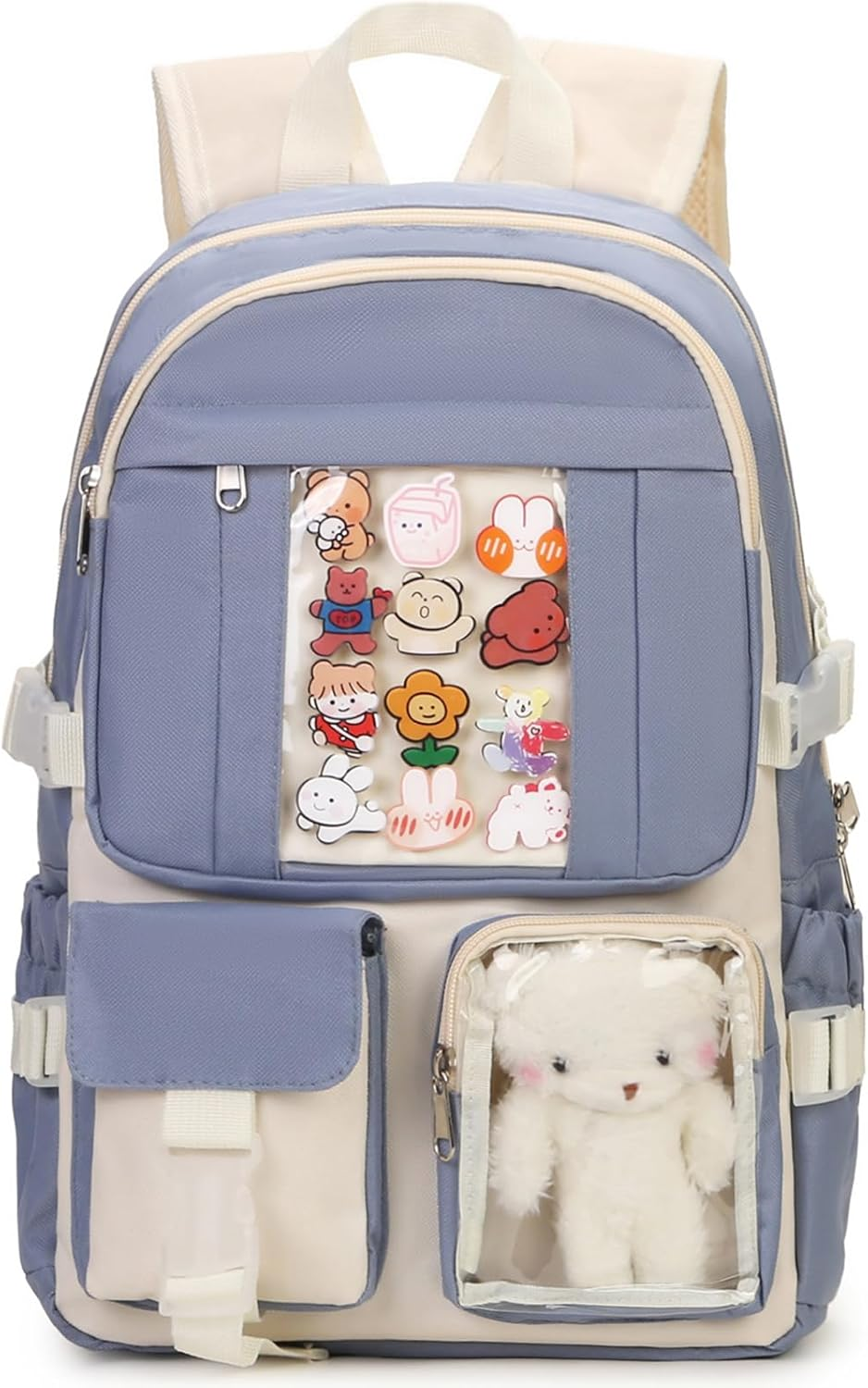 PRLINJSK Kawaii Backpack for Teen Girls, Cute Aesthetic High Middle School College Bookbag with Accessories