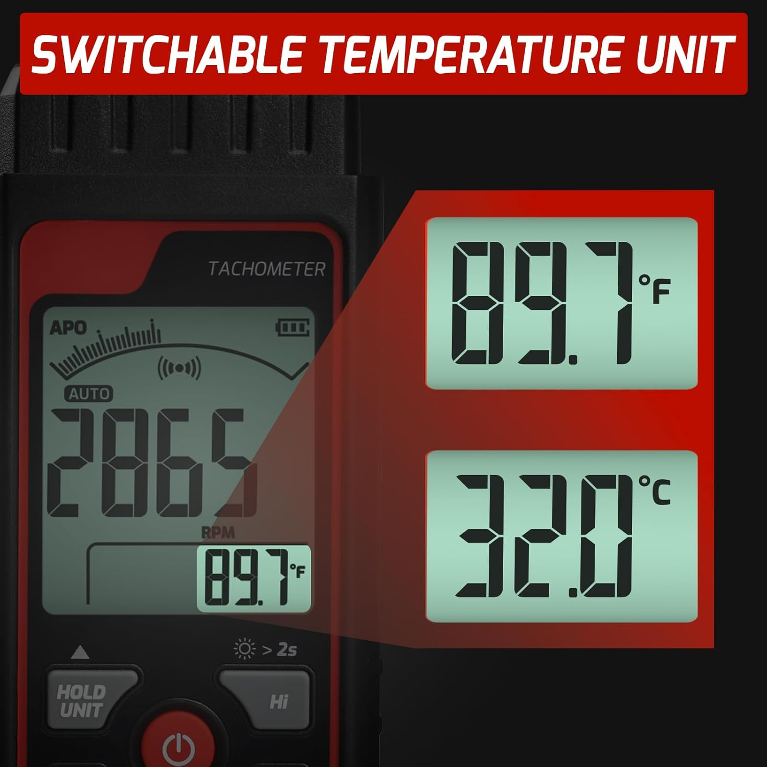 Non-Contact Digital Tachometer RPM Meter Speed Gauge Laser Photo Tachometer with 2.5~99999 RPM Range, Backlit Display | Analog Bar Scale | Custom Alarms for HVAC Motor Engine Speed Tester image number 1