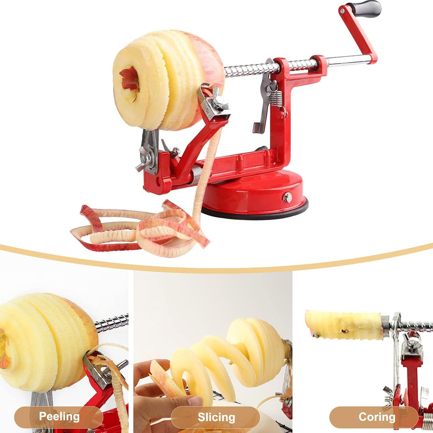 Apple Peeler, 3-In-1 Peeler Corer and Slicer with Suction Base and Adjustable Stainless Steel Blades image number 4