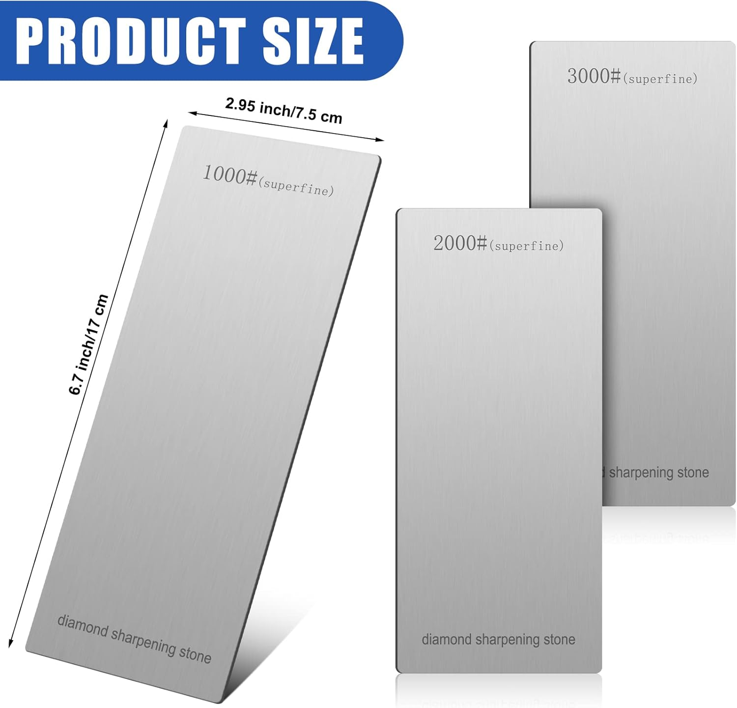 3 Pieces Diamond Sharpening Stone Diamond Knife Sharpener Plate Honing Whetstone for Kitchen Sharpening Dull, Blunt or Tired Edges (1000/2000/ 3000 Grit) image number 3