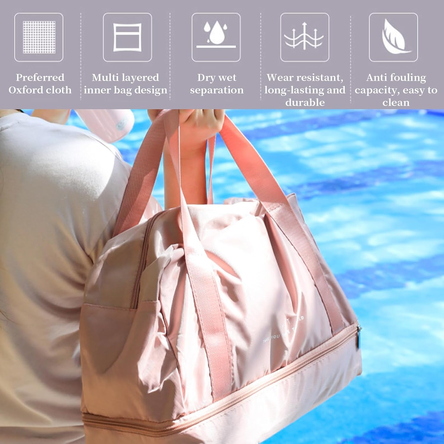 Travel Duffle Waterproof Bag with Trolley Sleeve & Separate Shoe Compartment Dry Wet Separation Storage Bag Sports Gym Bag Carry on Weekender Overnight Shoulder Bag for Women & Men (Blue) - Black image number 4