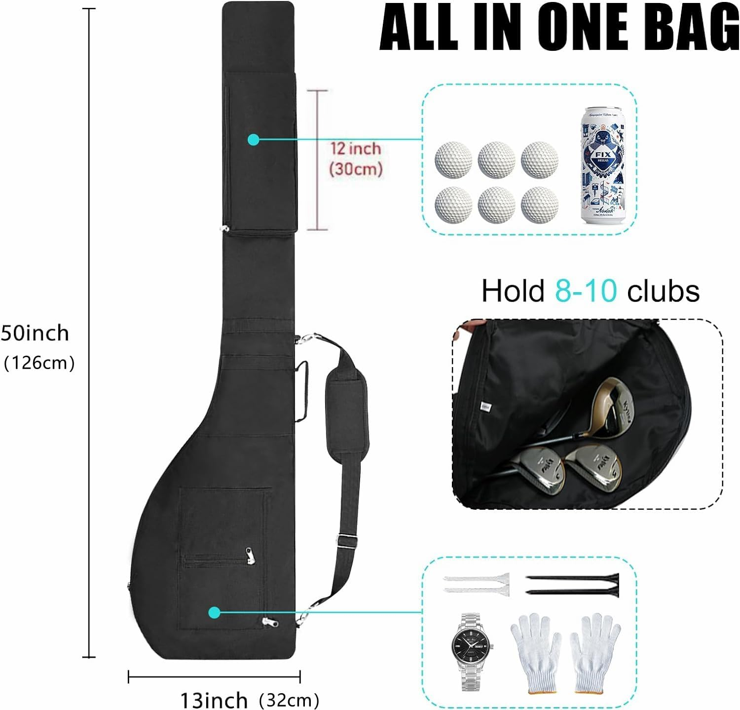 Golf Lightweight Carry Bag, Sunday Golf Bag, Golf Travel Bag for 8-10 Golf Clubs Thick Waterproof Durable Foldable Carrier Case for Men & Women image number 6