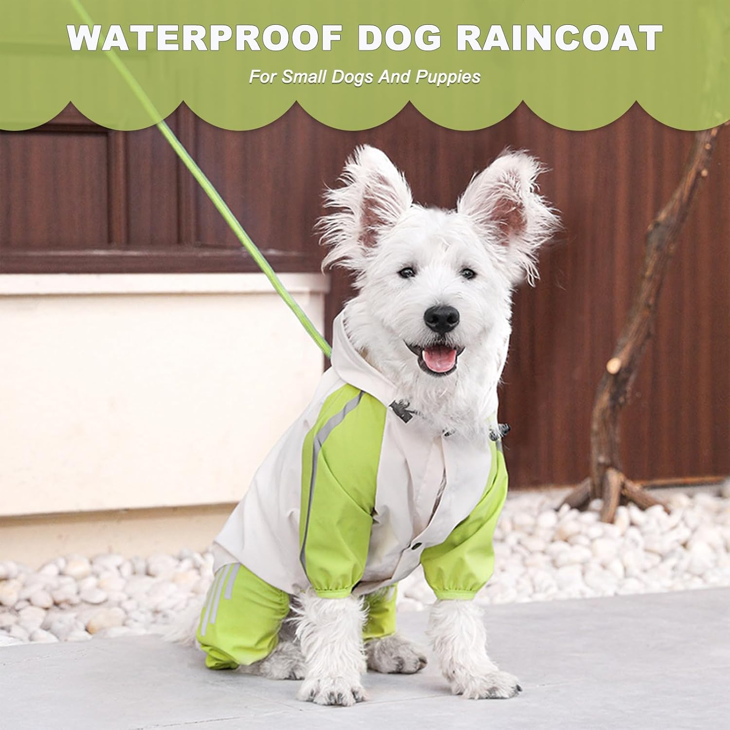 Vivi Bear Reflective Raincoat Dog Waterproof Windproof Pet Jacket, Lightweight Dog Slicker Poncho with Hood for Small Dogs and Puppies, Green S image number 4