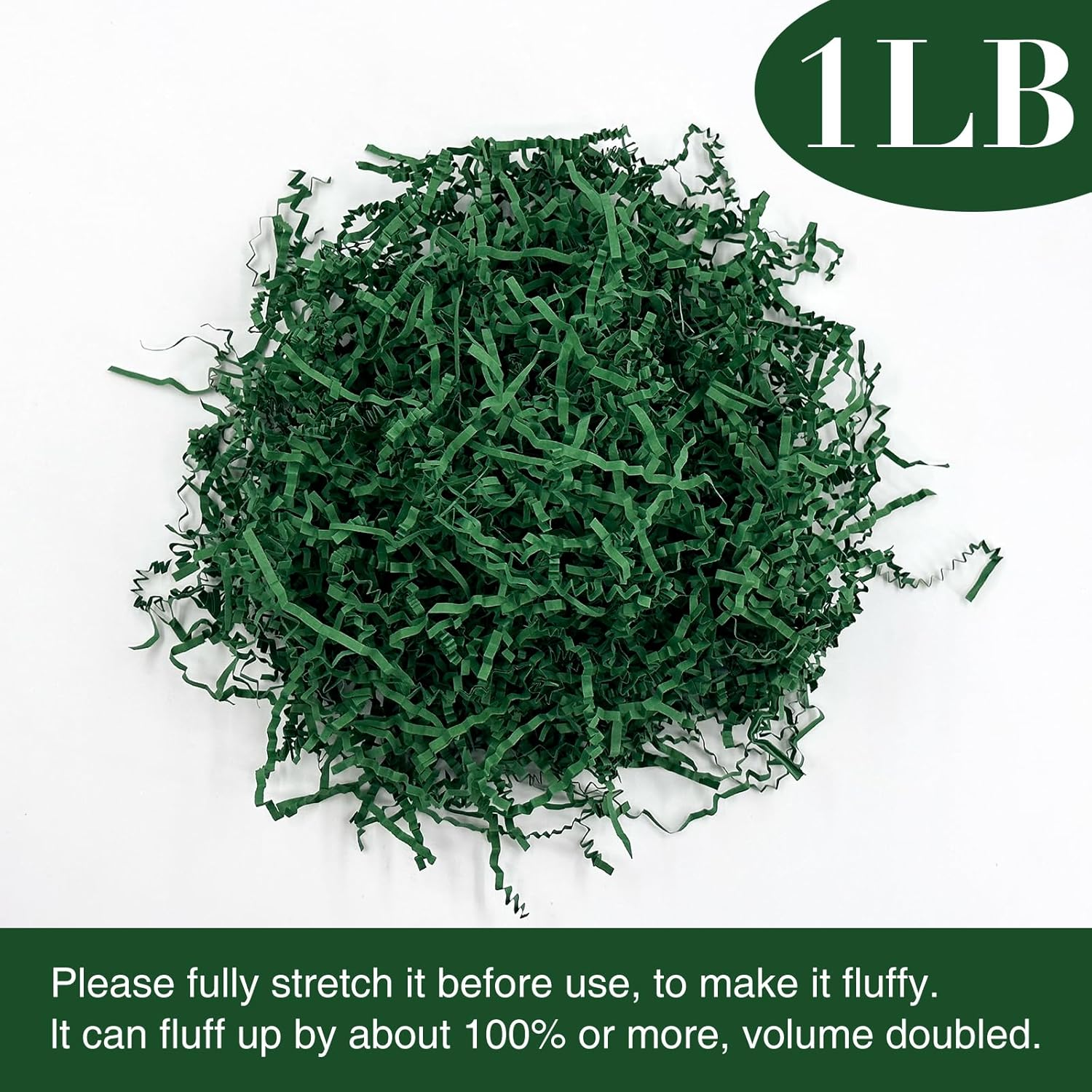 1LB Crinkle Paper Shred Filler for Gift Box Baskets on Christmas Day (Dark Green) image number 3