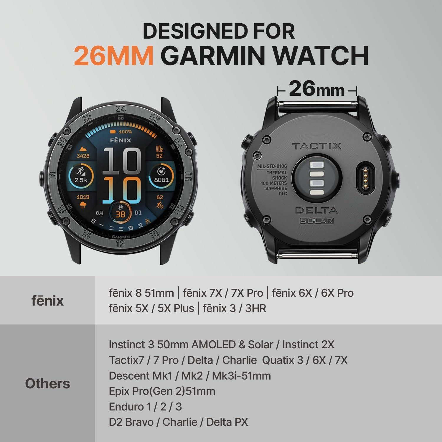 Negatta Quickfit 26Mm Band Replacement Compatible with Garmin Fenix 8 51Mm 7X 6X 5X Watch, Soft Silicone Sport Strap Also for Fenix 3 Hr/Instinct 2X Solar 3 50Mm /Enduro/Quatix/Tactix/Epix Pro 2