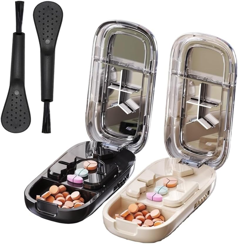 Portable Pill Cutter Splitter for Small and Tiny Pills,Adjustable Pill Splitter with Centering Device for Cutting Multiple Pills,Precision Alignment,Easy to Use with Sharp Safe Blade(Beige)