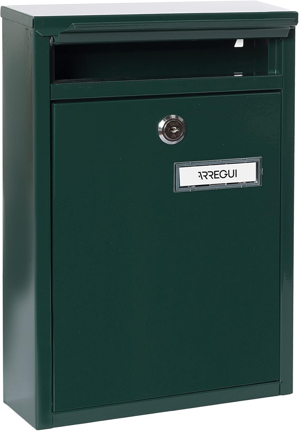 ARREGUI Zagu&aacute;n E5753 Galvanised Steel Letter Box Size S (DIN A5 Post) 32 X 22 X 8 Cm, Wall-Mounted Post Box for Outdoor Use, Waterproof, with Name Plate, Easy Assembly, Green image number 1