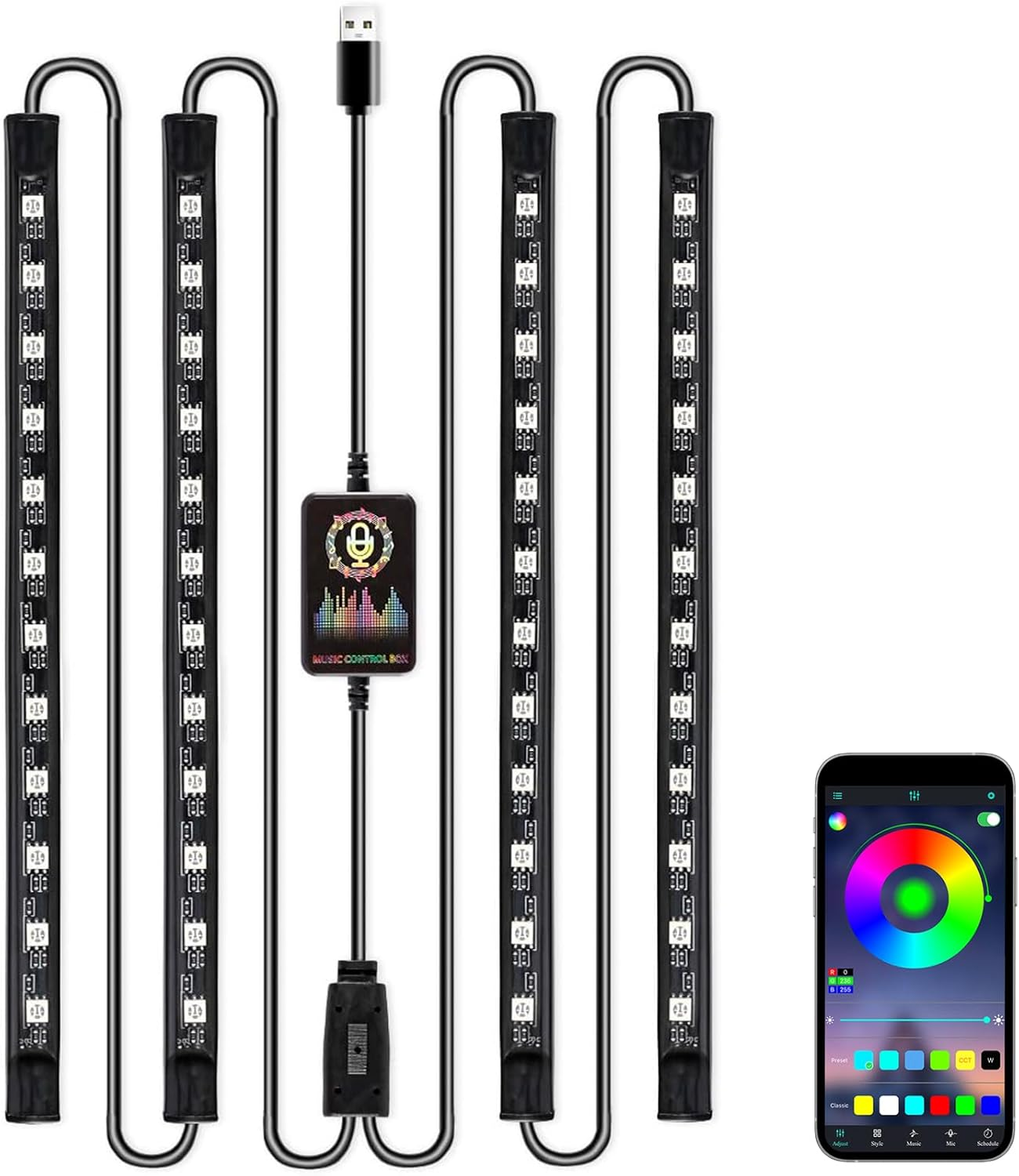 Livtee Smart RGB LED Interior Lights, 2 Lines Design with USB Port, App Control, Music Mode and DIY Mode, Car Accessories Gifts for Women Men image number 3