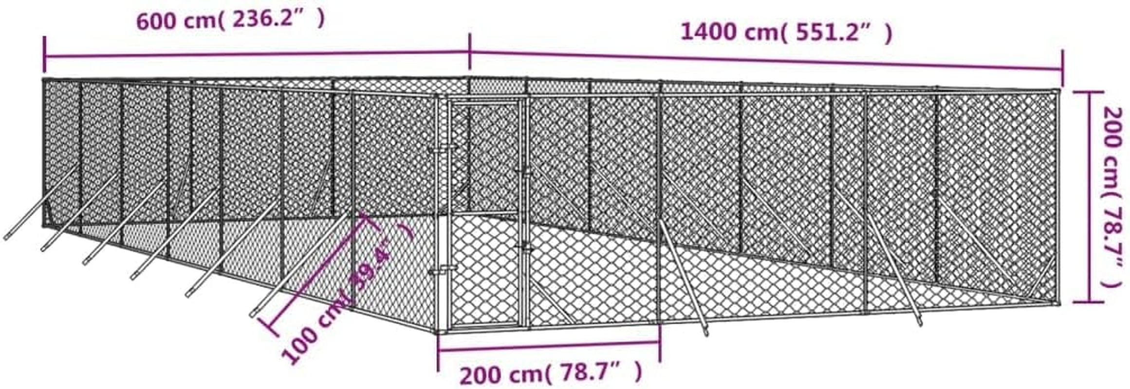 Outdoor Dog Kennel Silver 6X14X2 M Galvanised Steel Pet Shelter Large Enclosure image number 1