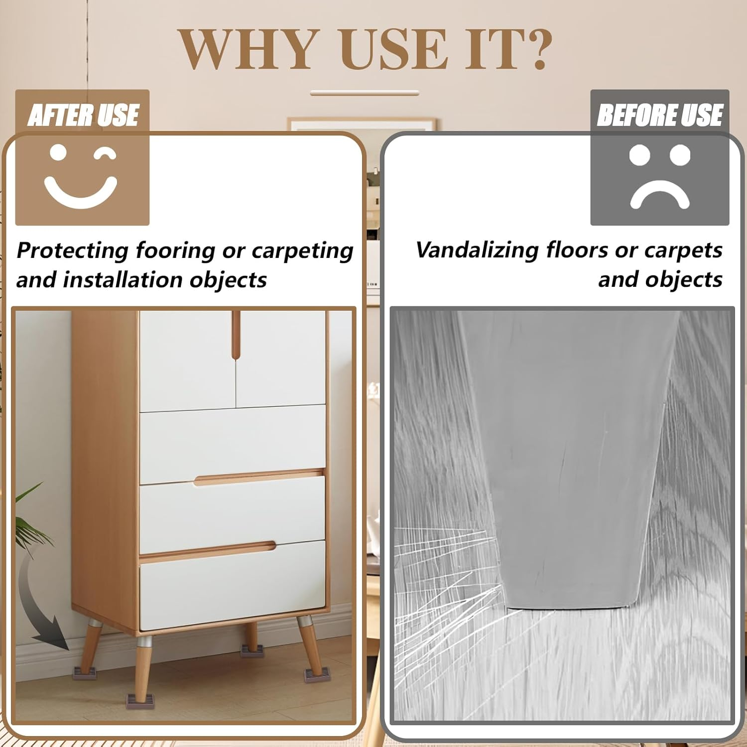 4 Pieces Furniture Coasters, Non Slip Furniture Pads for Hardwood Floors, Bed Stoppers to Prevent Sliding, Rubber Stoppers for Furniture (Brown, 2X2 Inches) image number 6