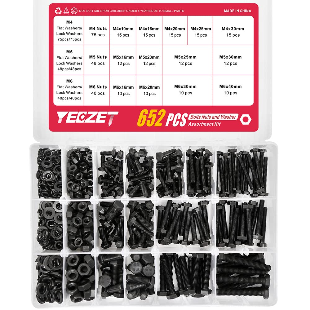YEEZET 163 Set M4 M5 M6 Heavy Duty Bolts and Nuts Assortment Kit Alloy Steel Grade 8.8 Includes 13 Most Common Sizes image number 6