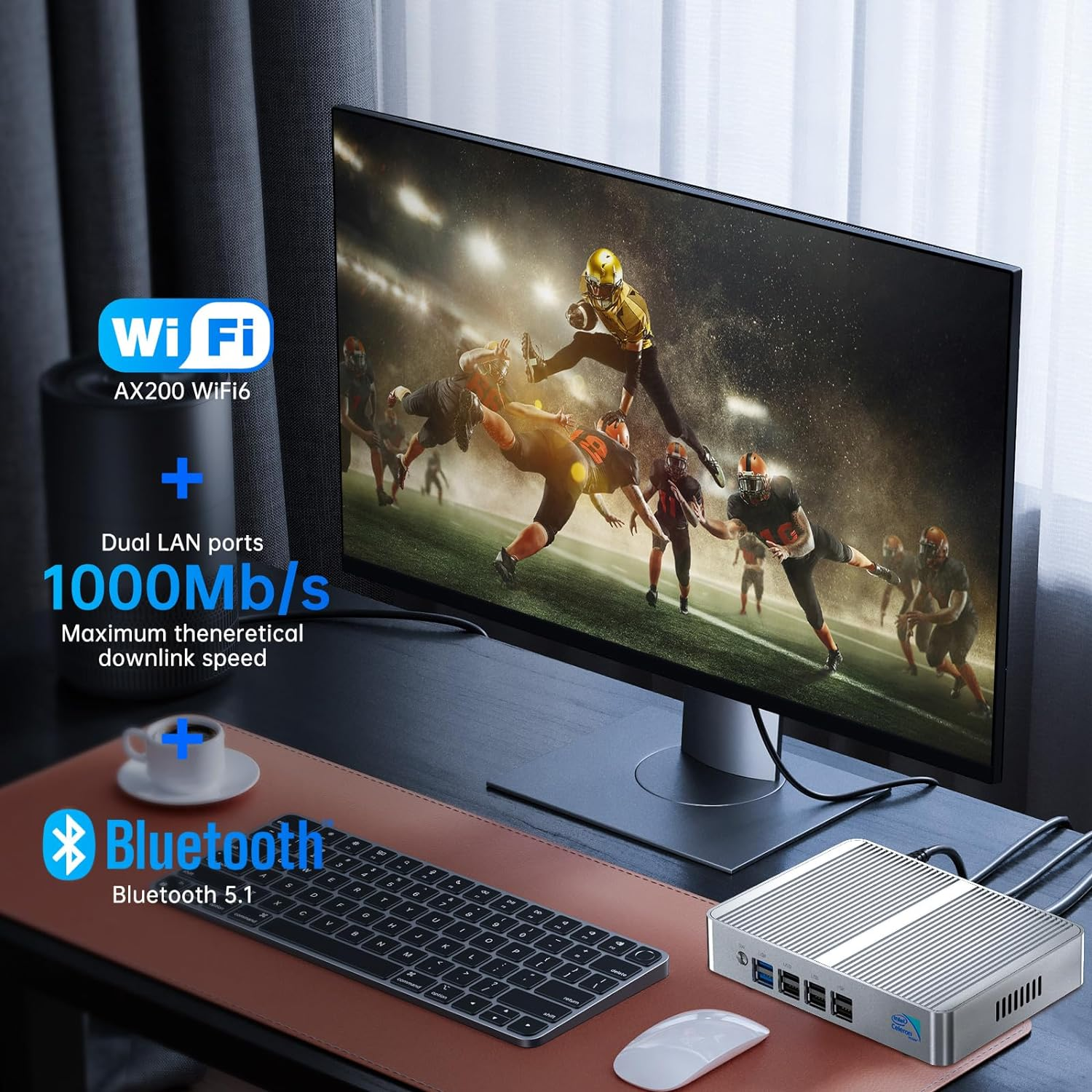 Fanless Mini PC, Desktop Computer 12Th Alder Lake-N100, up to 3.4Ghz, 8G DDR4, 256G M.2 NVME SSD, Windows 11 Pro, Dual LAN, 4K@60Hz Triple-Display, 2Xhdmi/Dp, Wifi6, BT5.1, VESA, HTPC, WOL image number 4