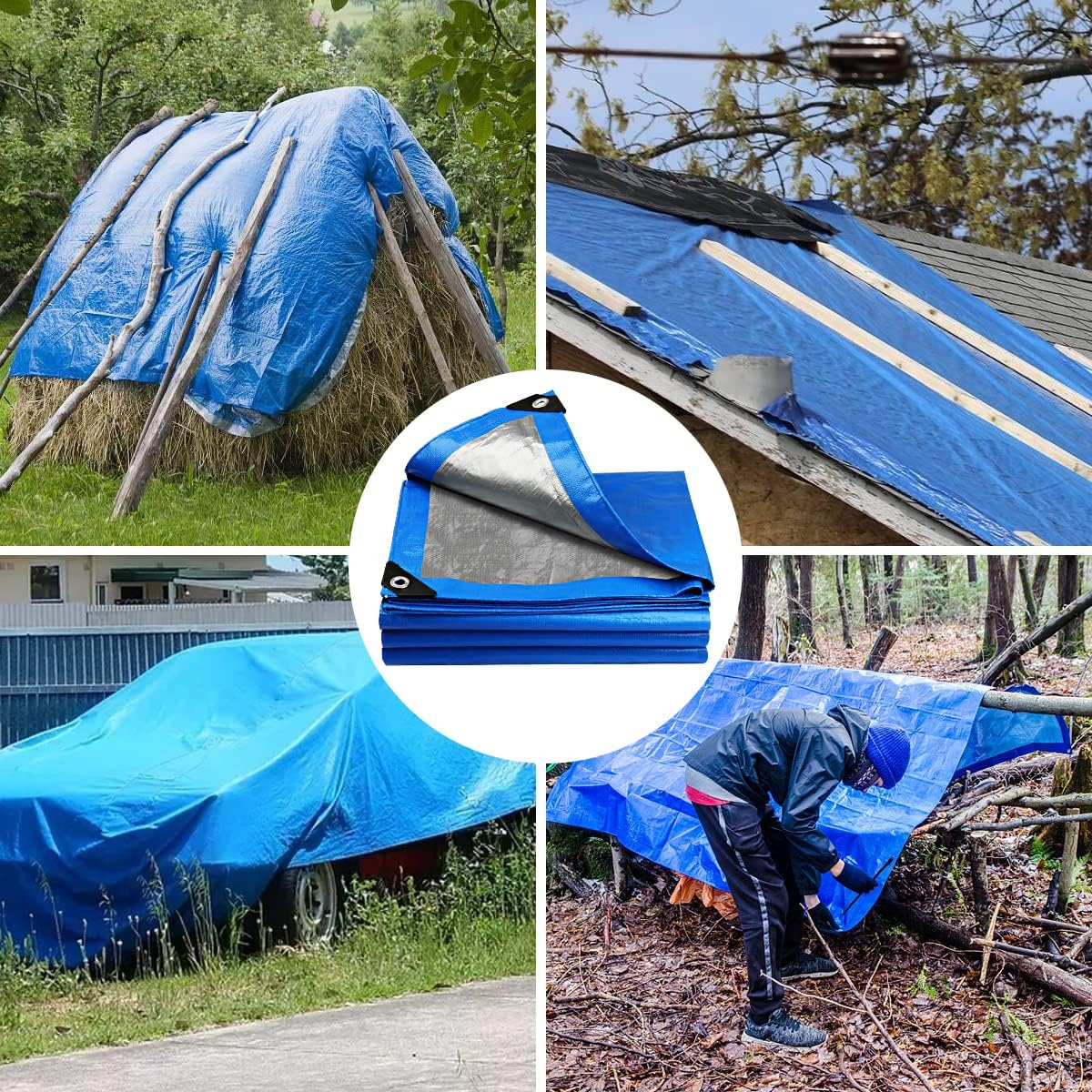 Onarway Tarpaulin 6M X 6M Thicken Tarpaulin Waterproof Heavy Duty 110GSM with Reinforced Grommets, Tarp Sheet Cover for Multipurpose Outdoor Use, Blue image number 1