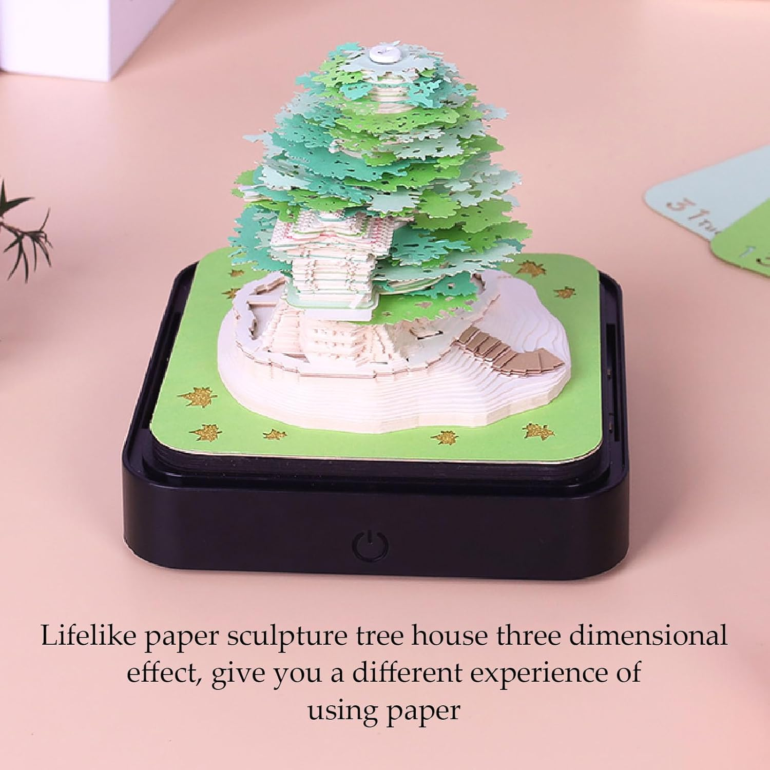 Time Piece Calendar 2024, 3D Memo Pad, Tree House Desk Calendar with Light, DIY Sticky Notes Paper Carving Art Convenience Post Notes Notepad, 3D Art Calendar, Creative Gift image number 6