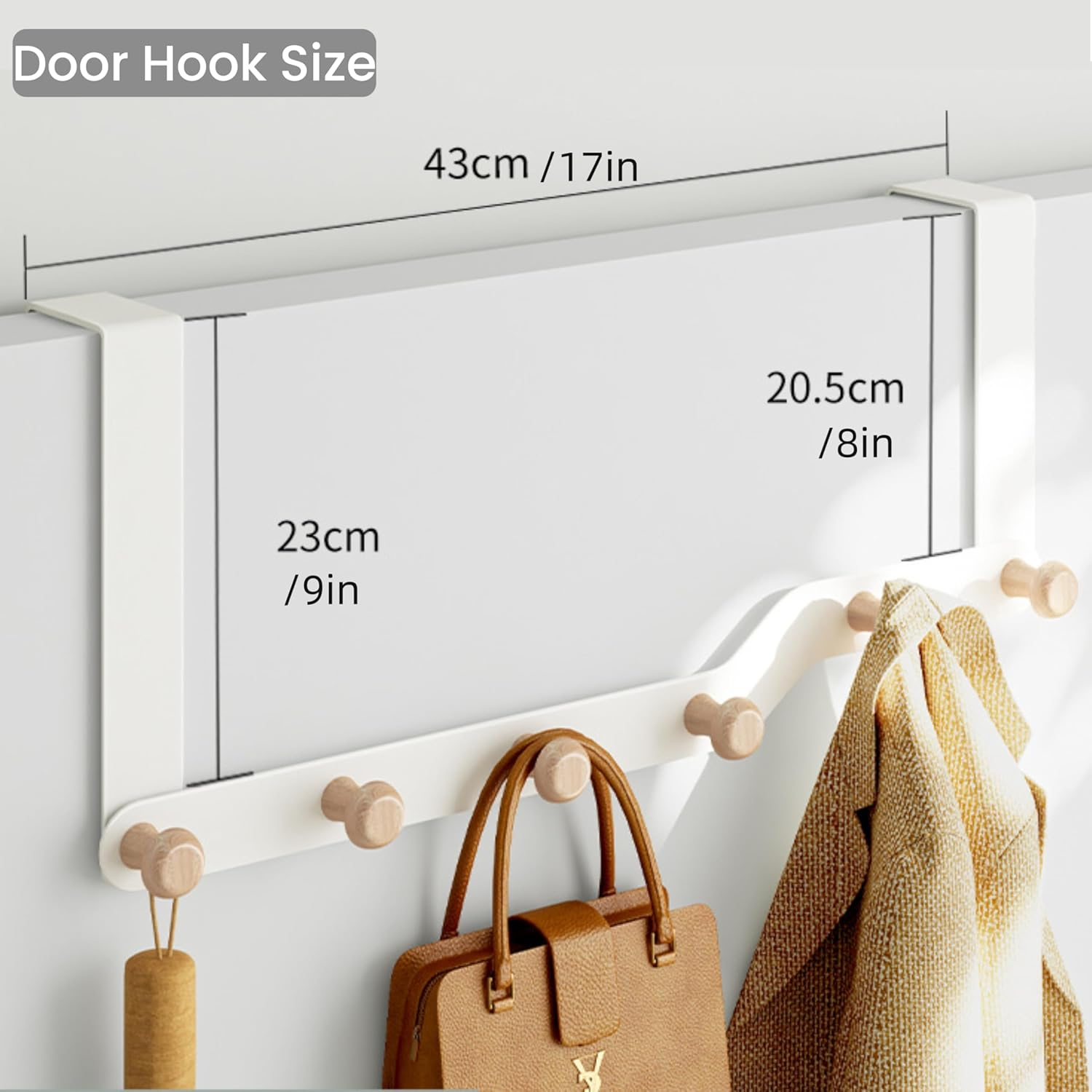 Over the Door Hooks, over Door Coat Hanger，Clothes with 6 Wooden Door Hooks,Door Hooks for Entrance Doors, behind Bedroom Doors, to Hang Clothes, Towels, Hats, Etc.(Cream White) - Premium Grey image number 6