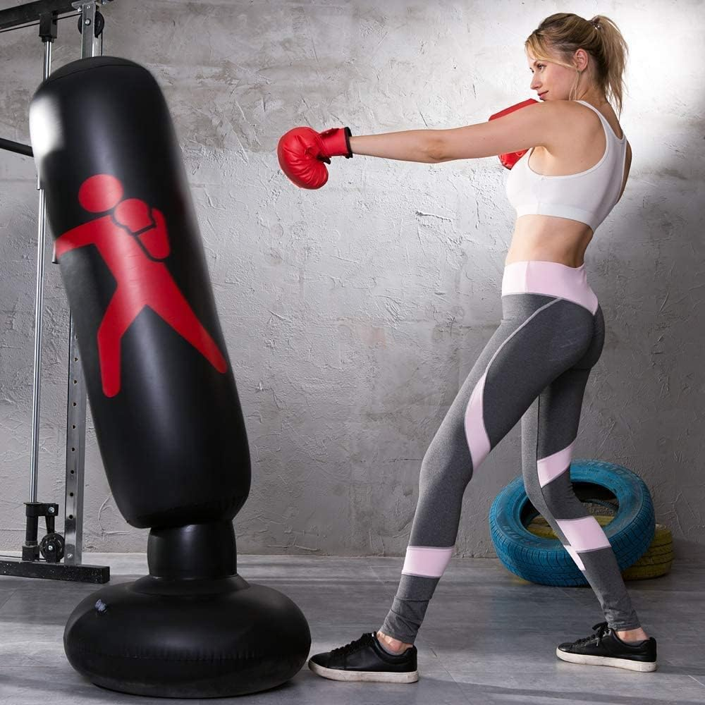 WOTOW Punching Bag with Boxing Gloves - Heavy Boxing Bag with Stand for Adult Teens &ndash; Inflatable Kickboxing Bag for MMA Muay Thai Fitness image number 6