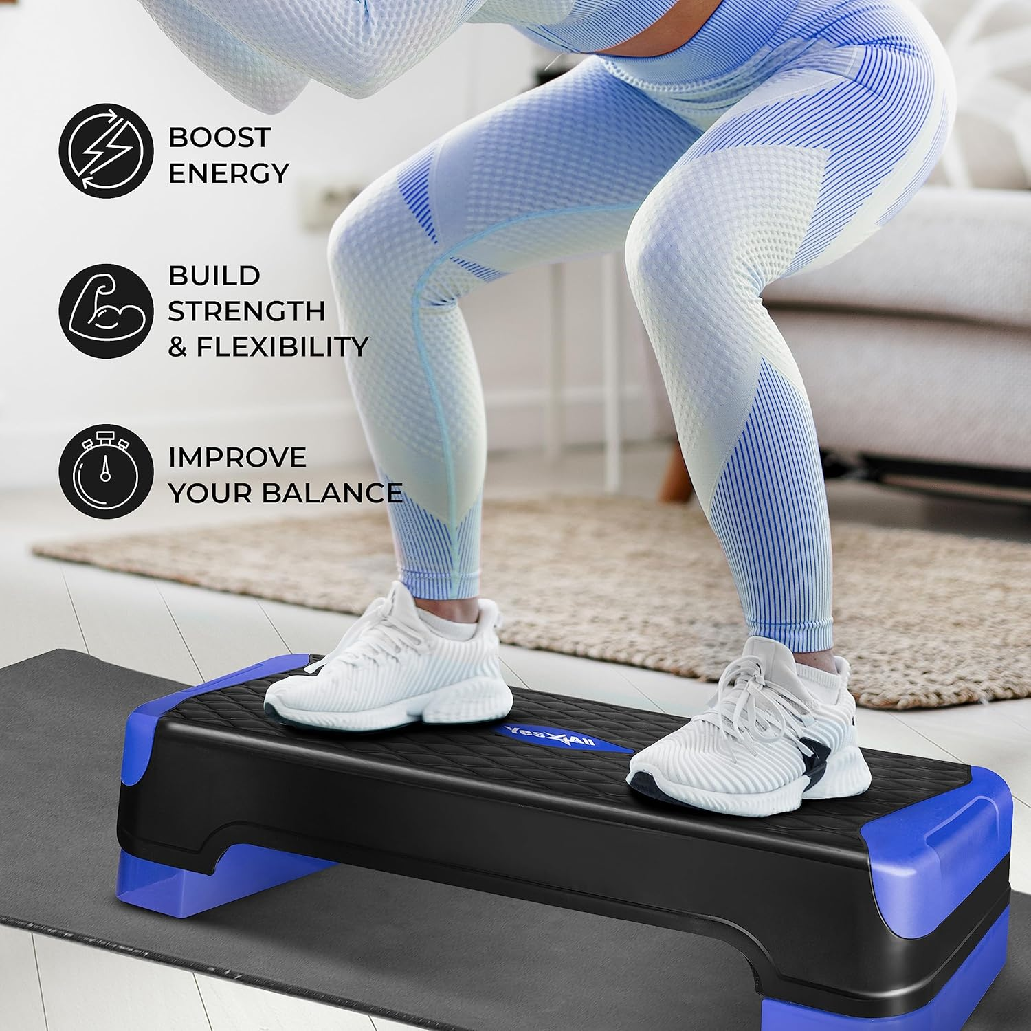 Yes4All Multifunctional Aerobic Stepper, Extra Half round Legs, 4'' 6'' Adjustable Step Aerobics Platform for Workout, Step & Balance Exercise - Neo Green image number 4