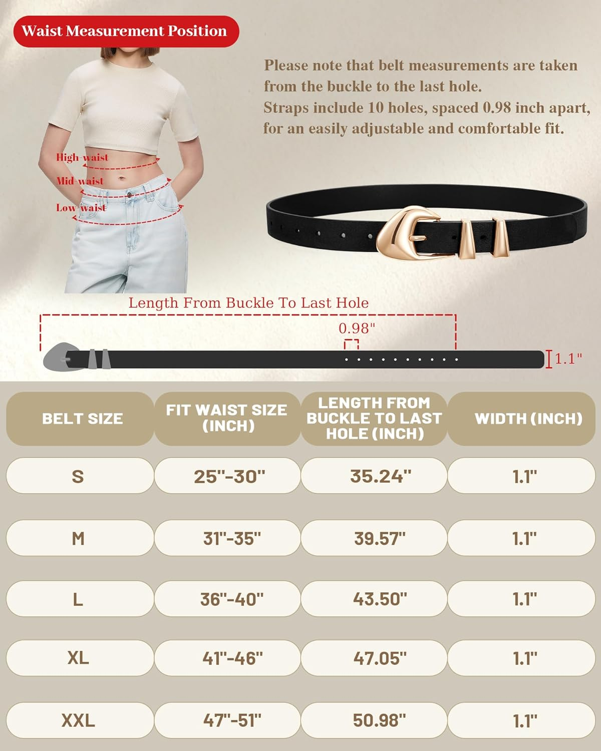 XZQTIVE Women'S Leather Belts for Jeans Dress Pants Black Brown Belts for Women Ladies Waist Belts with Gold Buckle image number 2