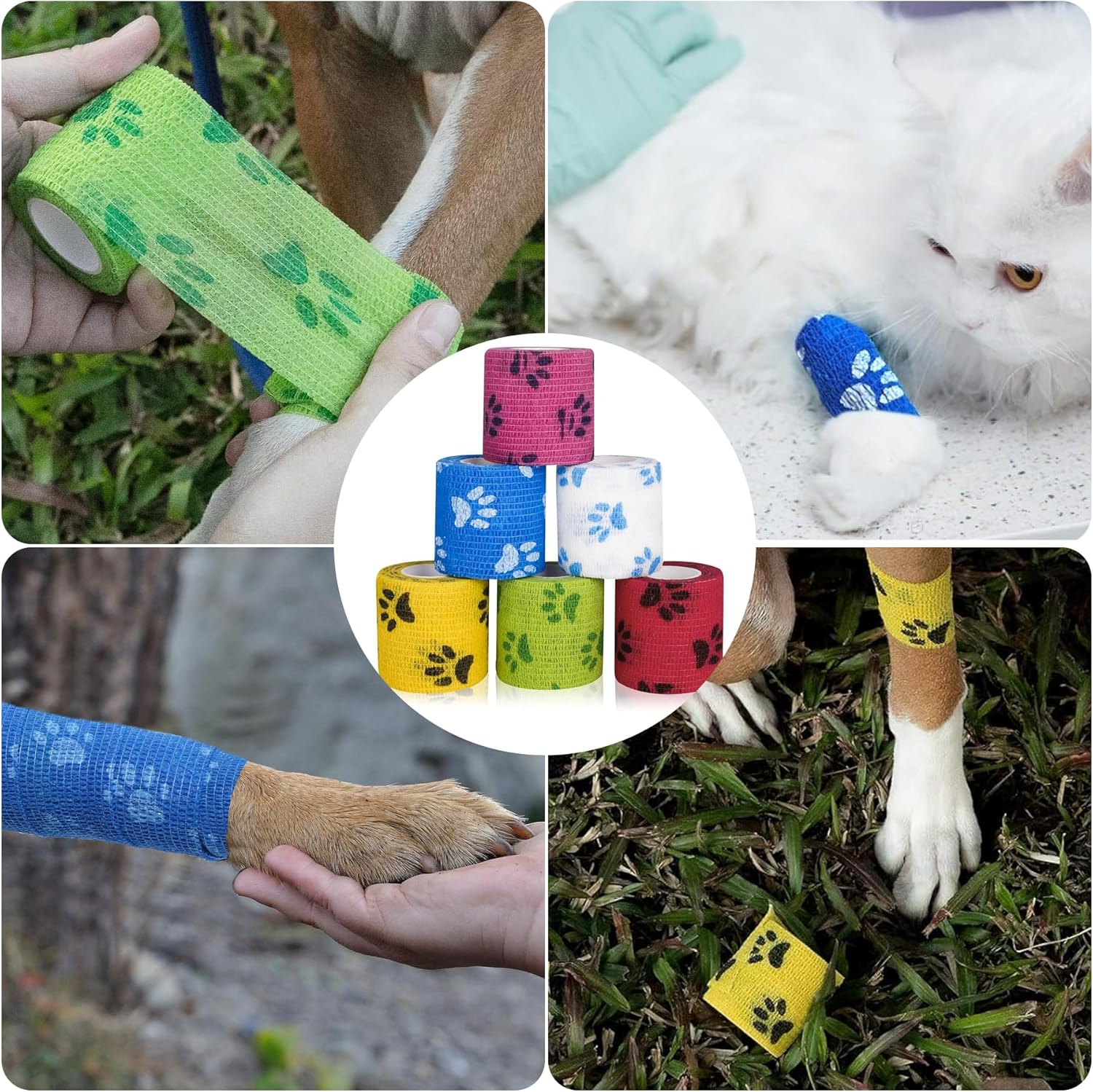 BOROLA Self Adhering Bandage Wrap Self Adherent Wrap Dogs Hoeses Pet Animals for Wrist Healing Ankle Sprain and Swelling(6 Pcs Multi-Color) image number 2