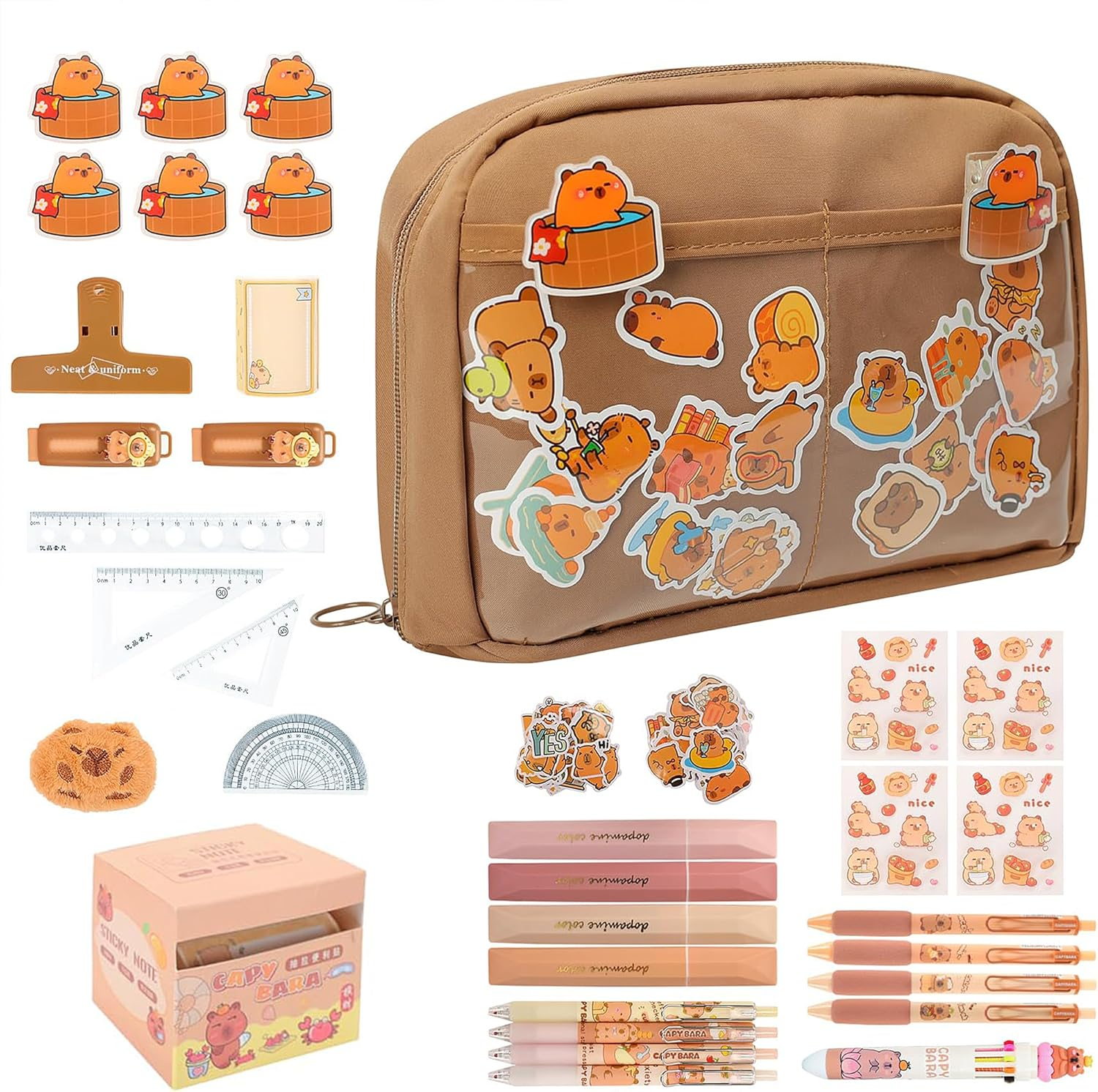 TSWCBYYLB Cute Large Capybara Pencil Case Pouch Stationery Gifts Set for School Supplies image number 5