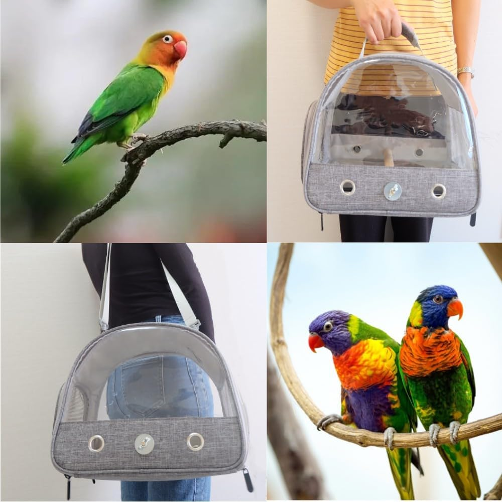 Bird Travel Carrier with Stand Perch and Stainless Tray,Portable Small Bird Parrot Parakeet Cockatiel Carrier for Hiking,Airline Approved. (Grey) image number 2