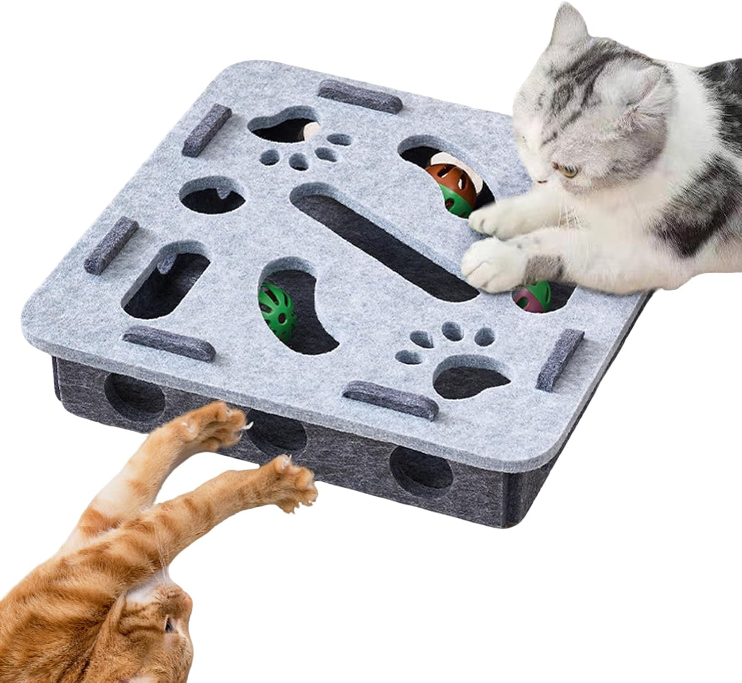 Qkbuza Puzzle Toys for Cats Felt Maze Game Box 30X30X7.5Cm Interactive Cat Puzzle Toy Treat Game Maze Toys for Brain Mental Stimulation, Slow Feeder for Indoor Kittens Small Breeds