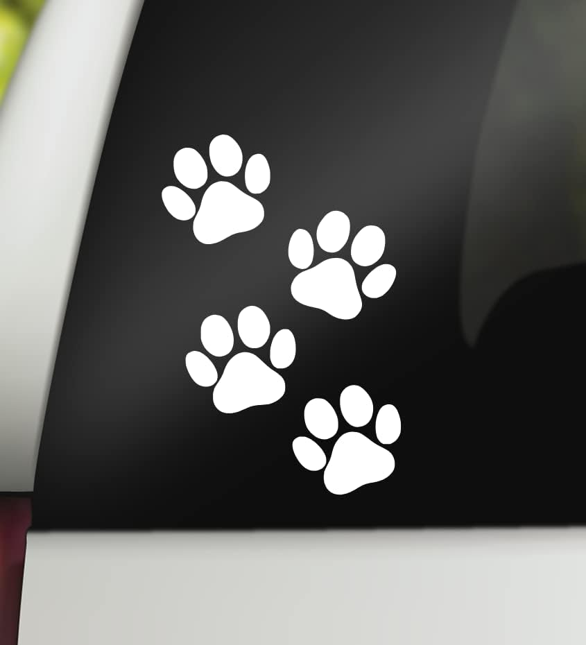 Paw Prints Decal - Dog & Cat Paw Stickers | Bumper & Window Decals | 4" X 6" White Size | Made in USA image number 1