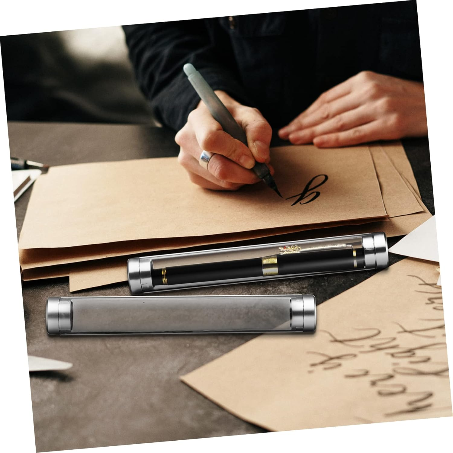 HOUDERCO 10Pcs Acrylic Pen Storage Cases Cylinder Tube Holder for Office and School Desk Accessories, Pen Display Box Suitable for Business and Student Use image number 6