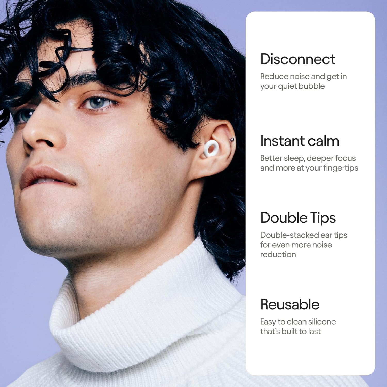 Loop Quiet 2 plus Ear Plugs with Double Tips &ndash; Ultra-Comfy Reusable Earplugs for Sleep, Focus, Travel, Noise Sensitivity | Flexible Protection | 24 Db (SNR) Noise Reduction + 3 Db with Double Tips image number 3