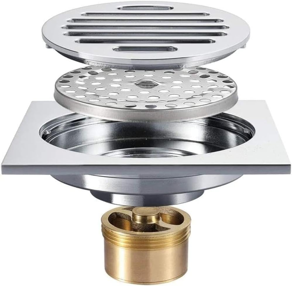 Square Floor Drain Thickened Stainless Steel Bathroom Tile Insert Floor Drainer Anti-Odor Anti-Clogging Shower Floor Drain with Removable Strainer- Waste Grate Strainer for Kitchen, Washroom, Hotel image number 2