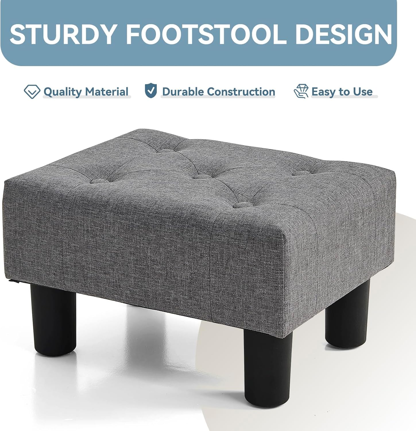 BRIAN & DANY Small Foot Stool Ottoman, Footstool with Legs, Foot Rest for Living Room, Bedroom and Office, Grey
