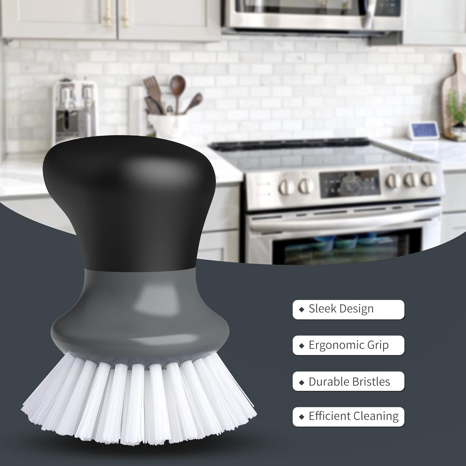 MR.SIGA Dish Scrub Brush, Palm Brush Dish Scrubber with Ergonomic Grip, Kitchen Brushes for Dishes, Gray, Pack of 2 - Blue image number 4