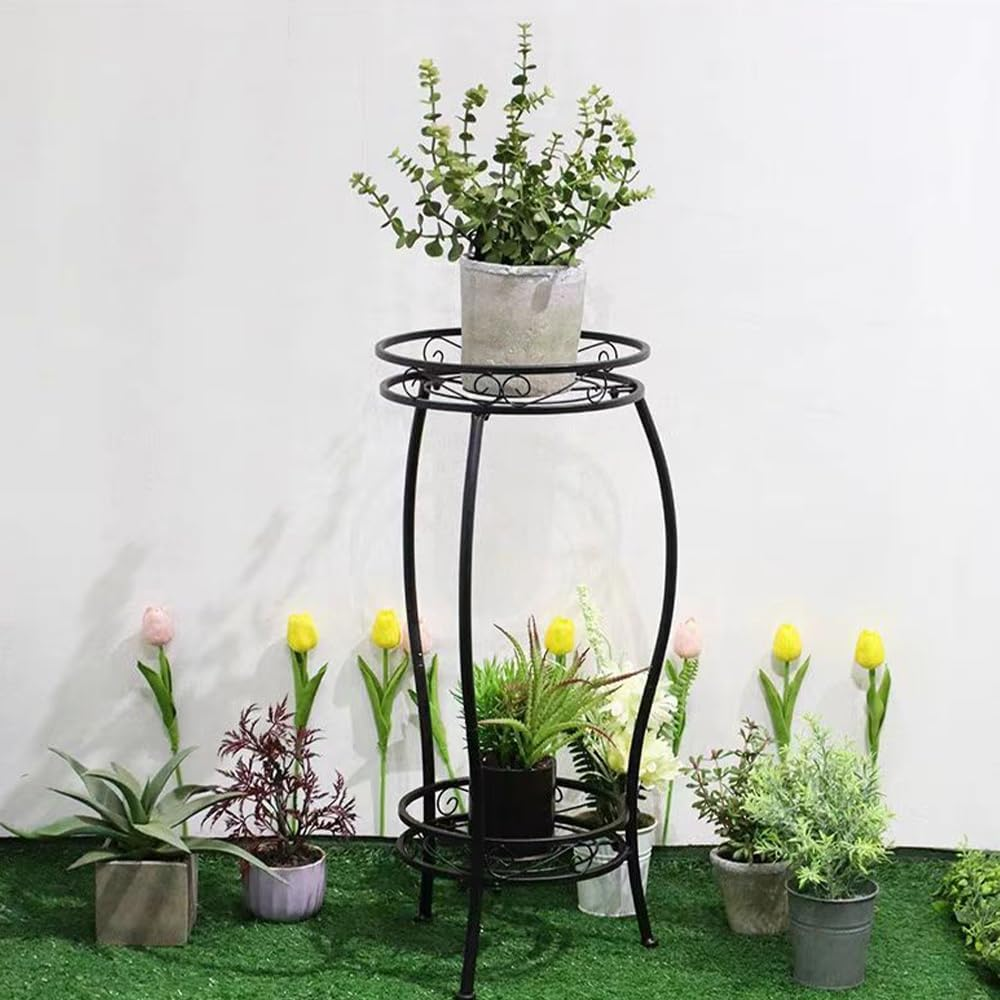 2-Tier Tall Metal Plant Stand &ndash; Indoor Outdoor Heavy Duty Plant Holder Shelf, Rustproof Flower Pot Rack for Corner, Patio, Balcony, Garden, Office (Black) image number 2