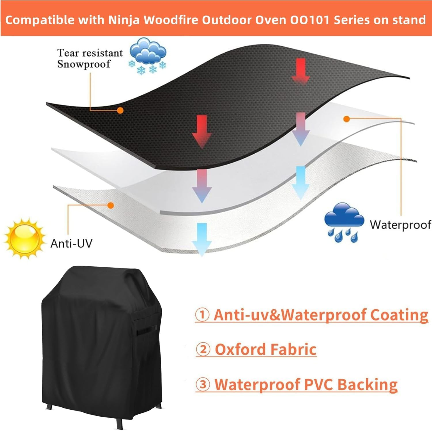 Cover for Ninja Woodfire Pizza Oven - Adjustable Drawstrings, UV & Water-Resistant (Fits Oven on Stand) image number 5