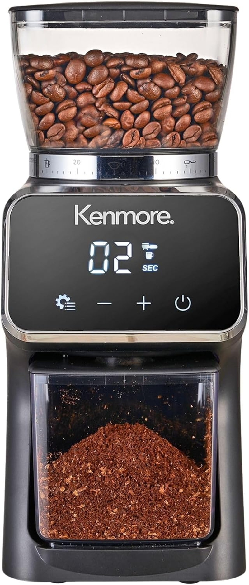 Kenmore Digital Conical Burr Coffee Grinder | 30 Grind Sizes (Fine to Coarse) | Smart Dosing by Cup, Time or Portafilter | Precise Grinding for French Press Drip Coffee Espresso Pour over & Cold Brew image number 4