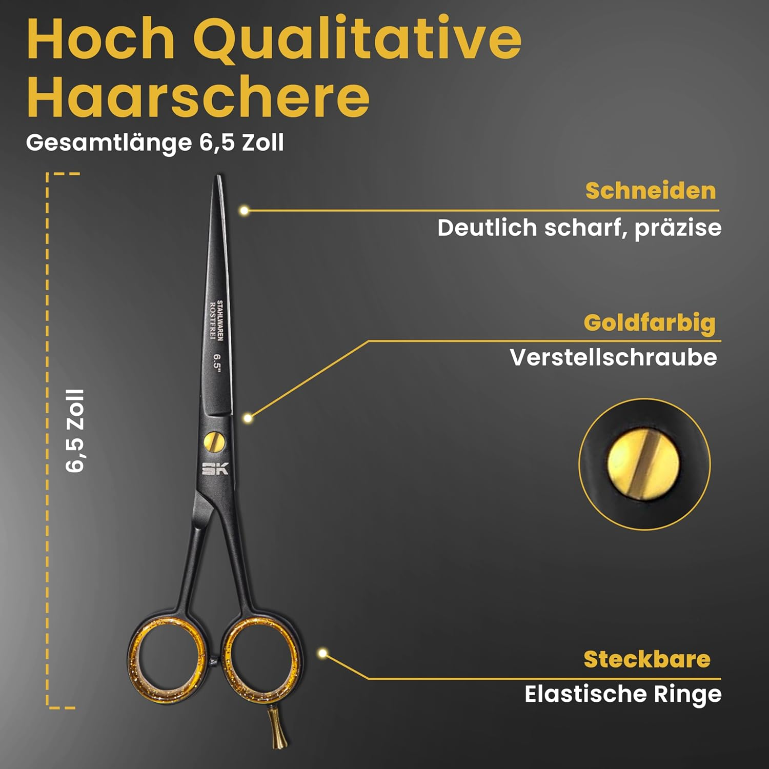 SK STAHLWAREN Hair Scissors 6.5 Inch Premium Rustproof Micro-Toothed Hairdressing Scissors Hair Cutting Scissors for Women, Men and Children for Strong and Fine Hair image number 5