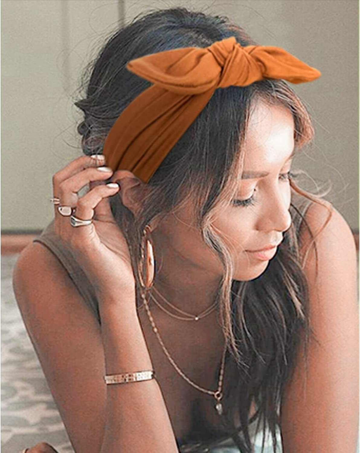 Jesries Headbands for Women Non Slip Hair Bands with Bows Rabbit Ears Workout Running Sport Sweat Elastic Hair Wrap for Girls Hair Accessories 12 Pack